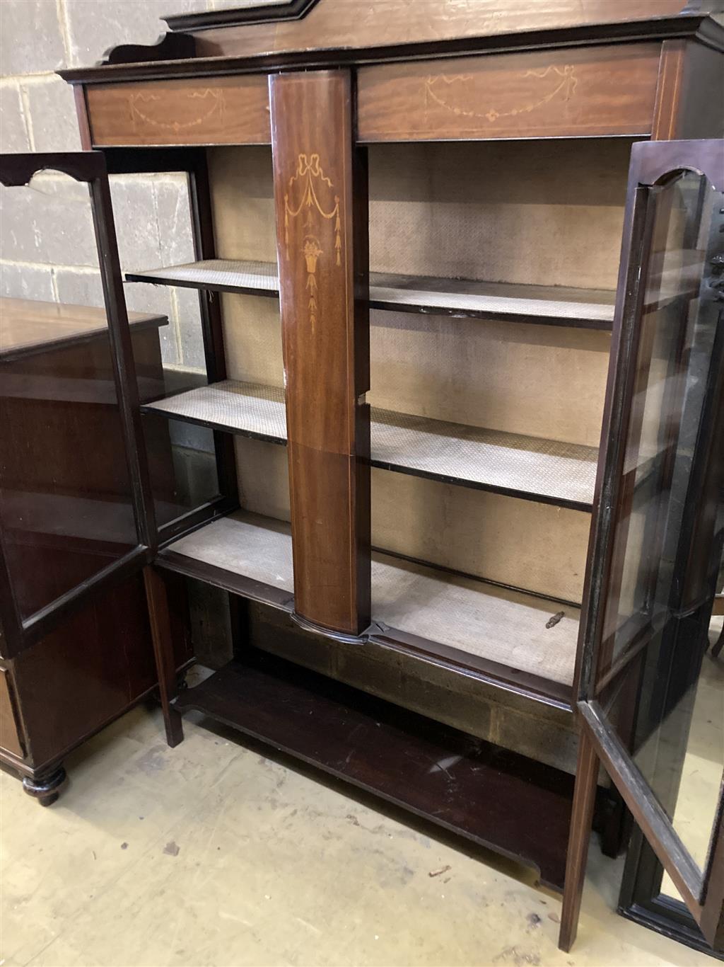 An Edwardian inlaid mahogany display cabinet, width 120cm, depth 35cm, height 175cm